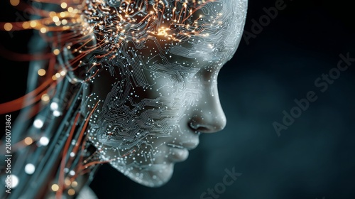 Digital background of artificial intelligence neural interface machine learning system with futuristic data network and cyber technology innovation concept design