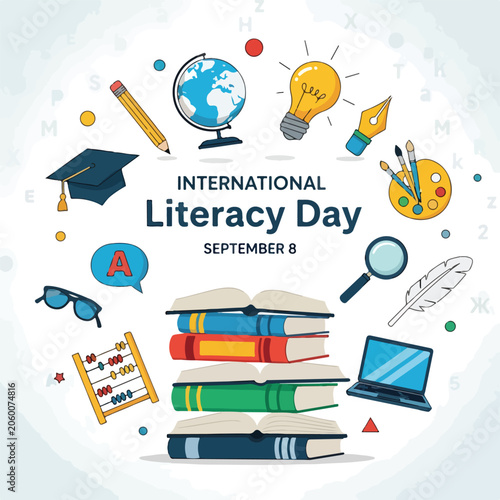 A colorful illustration promoting International Literacy Day