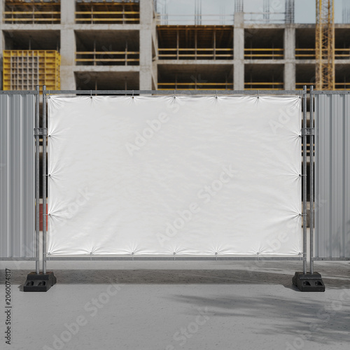 Construction fence banner mockup. 3D rendering