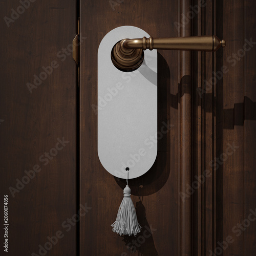 Hotel door hanger with tassel mockup. 3D rendering