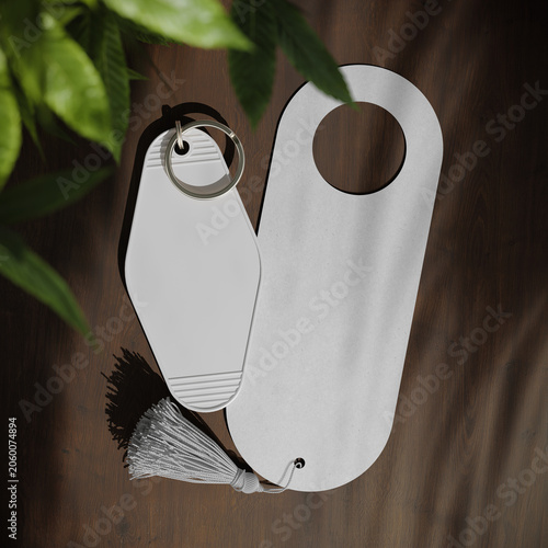 Door hanger and key tag mockup. 3D rendering