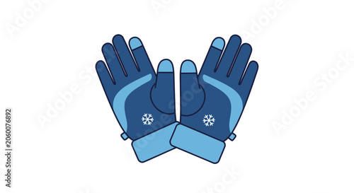 Pair of blue waterproof winter gloves with snowflake emblem for cold weather protection