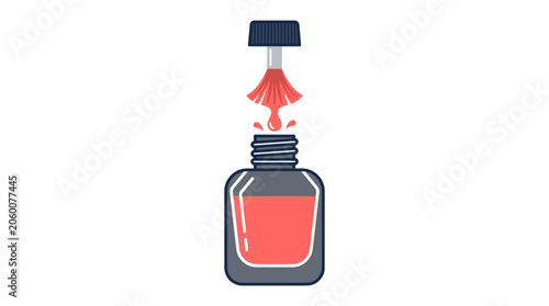 Red nail polish bottle with brush cap and glossy finish