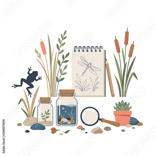 Frog Insect Jar Magnifying Glass Plants.