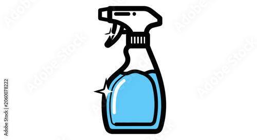 Simple spray bottle illustration with blue liquid for cleaning concept