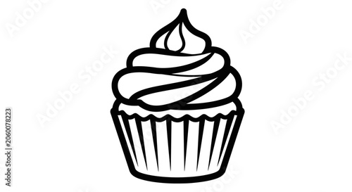 Single cupcake with swirl frosting in paper wrapper