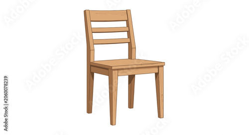 Simple wooden dining chair with slatted back on white background