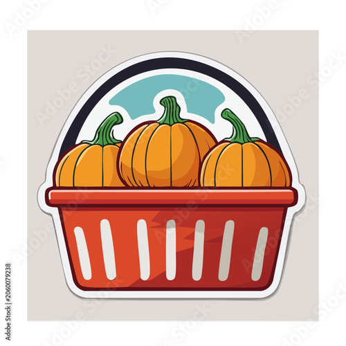 Pumpkins in a Red Basket Illustration