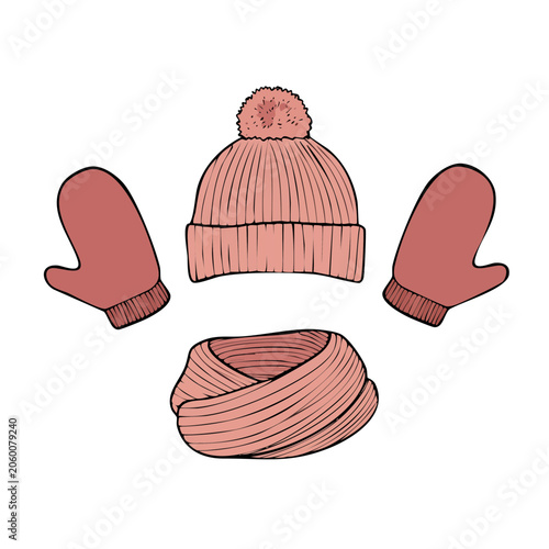 Pink Winter Accessories Set Illustration