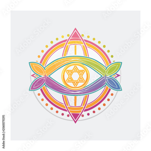 Star of David and fish symbol with rainbow colors