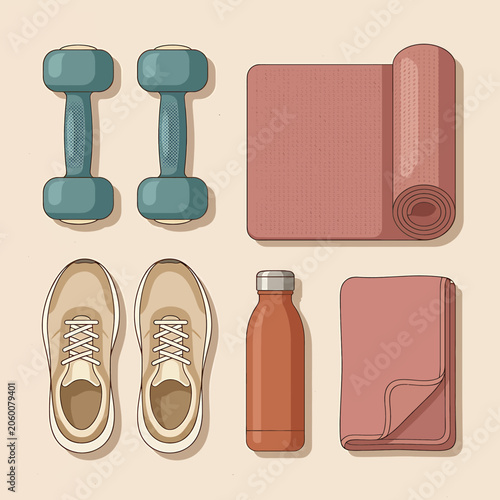 Fitness and wellness equipment layout.