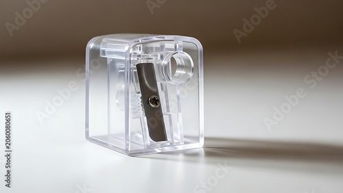 Clear Transparent Plastic Manual Pencil Sharpener on White Surface