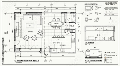 Tableau sur toile Architectural floor plan layout for a residential house