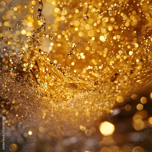 Gold Glitter Suspended in Water Bubbles Luxury Background