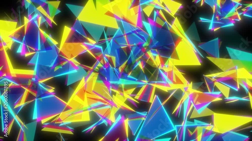 Vibrant Colorful Glowing Geometric Triangle Confetti Dynamic Abstract Disco Party Concert Club Background Festive Party Celebration Kaleidoscope Effect 4K