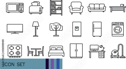 Tableau sur toile Print Home Furniture and Household Electrical Appliances Icons - Minimalist Thin
