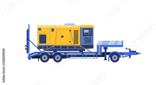 Industrial Mobile Diesel Generator on Flatbed Trailer Illustration for Construction and Emergency Power Backup