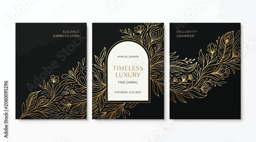 Foto Luxury wedding invitation card set with golden floral ornament