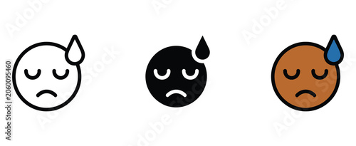 Foto Sad face emoji icon set showing disappointed expressions with sweat drops, stres