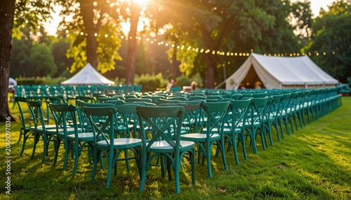 Garden tables and chairs for parties or weddings.
