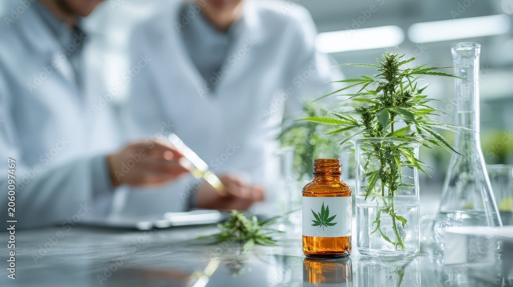 Fototapeta premium Doctors examine hemp-derived medicine in a modern clinical laboratory