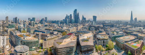 Aerial view with the city skyline of London, England, UK