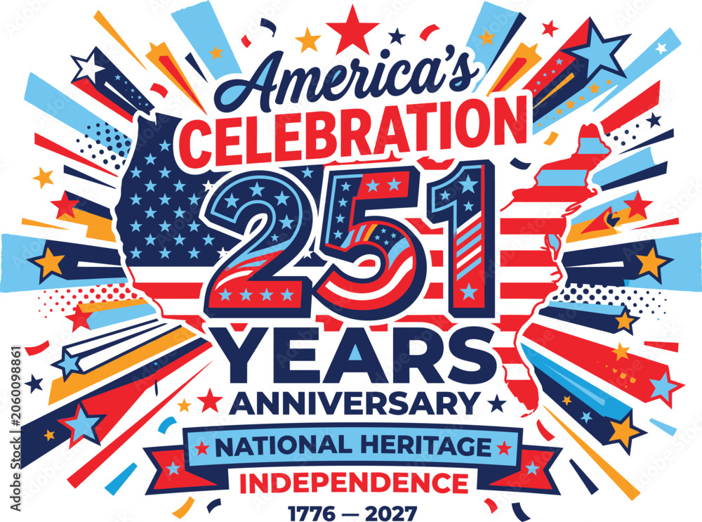Fototapeta premium 251st Anniversary Celebration Independence National Heritage with Festive Starbursts