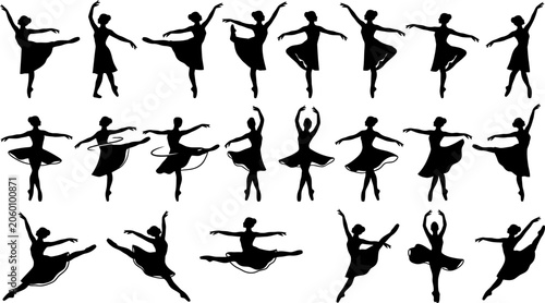 Fotografía set of ballet dancer poses silhouettes in various positions and movements