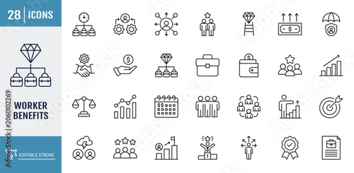 Fotografia Worker Benefits icons set