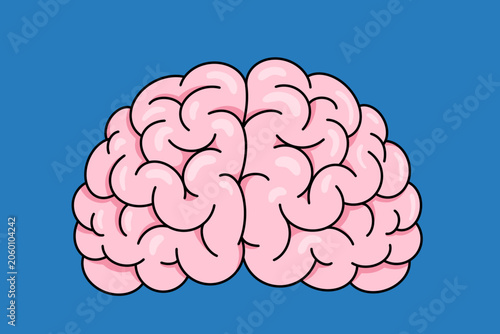 Isolated Vibrant Pink Glowy Brain Vector Illustration 3D Effect Vector Icon on Blue Background. Neural Cloud Mental Health Creative Concept Idea Processing