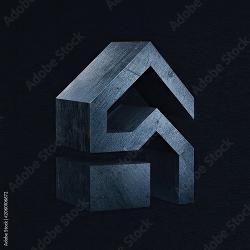 Abstract geometric house symbol on dark background conceptual design