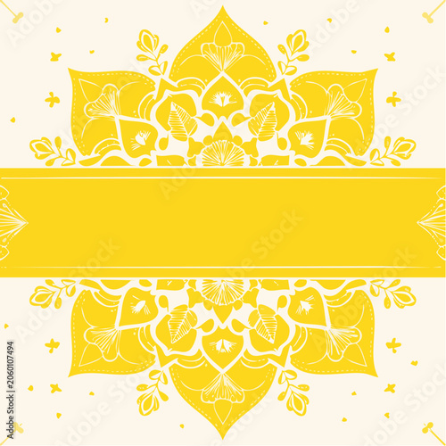 Yellow Mandala Design with Blank Banner