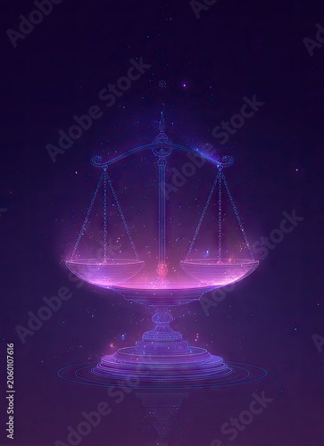 Abstract illustration of a balance scale with futuristic design elements