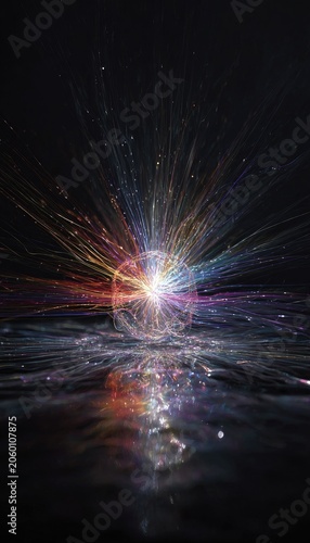 Abstract illustration of a luminous sphere with emanating colorful energy