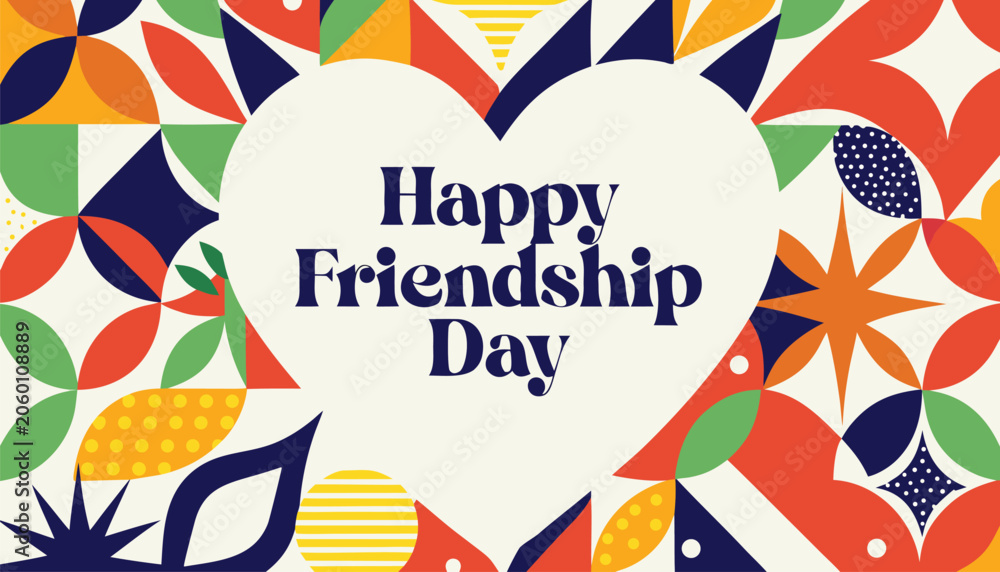 Fototapeta premium Colorful geometric pattern greeting card for celebrating happy friendship day event