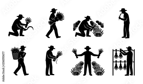 Obraz na płótnie Farmer Silhouette Collection, Agricultural Harvest Icons, Rural Farming Scenes,