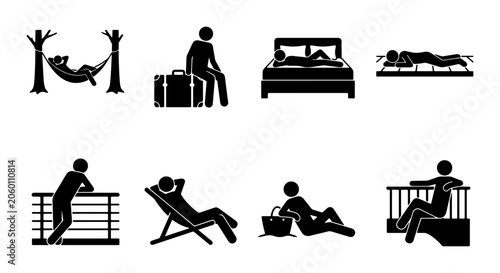Konstfotografi Relaxation Icons Set, Leisure Activities, Rest and Sleep Pictograms, Vacation an