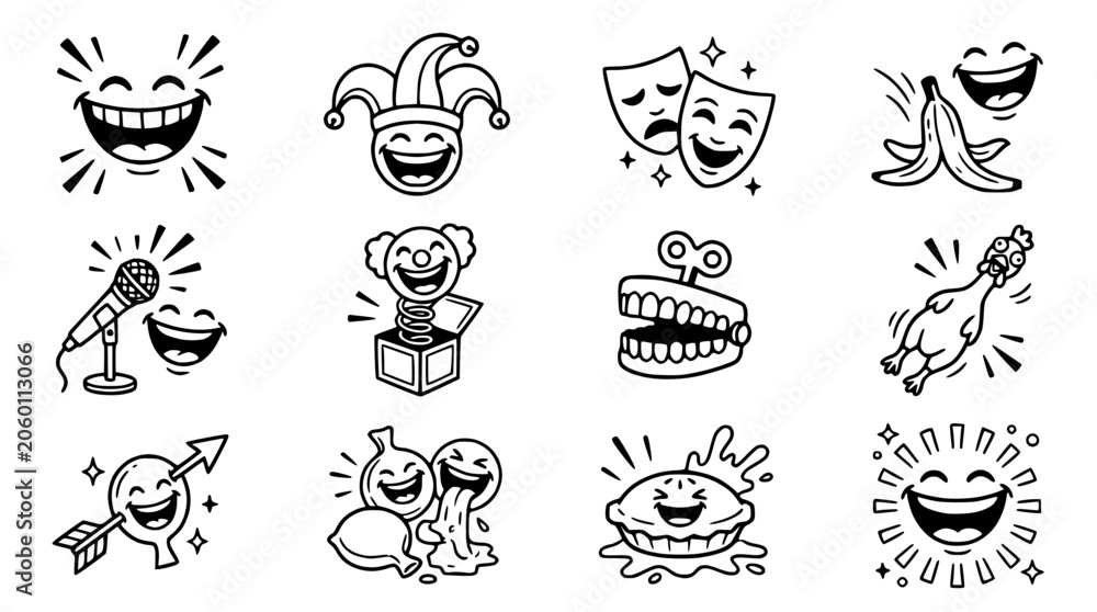 Obraz premium Comedy Icons Collection: Laughter, Jokes, Fun, Entertainment, Humor, Entertainment Symbols