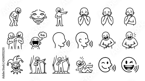 Bild auf Leinwand Set of cartoon people laughing and expressing joy, humor, and amusement in various poses