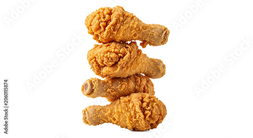 Stack of Crispy Fried Chicken Drumsticks Isolated on White Background