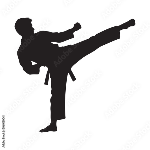 Karate man silhouette dancing sport action vector illustration black shadow figure