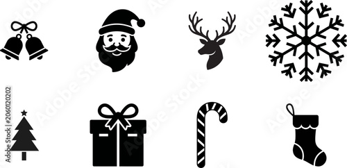 Minimalist Christmas elements silhouette collection for festive graphic design