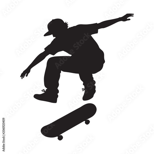 Snowboarder jumping silhouette vector illustration of winter sports athlete in action