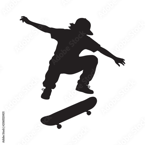 Skater silhouette vector illustration of skateboarder jumping action sports figure in black silhouette style