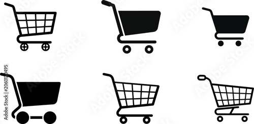 Minimalist  shoping cart.Retail supermarket trolley outline and silhouette icons collectioneps