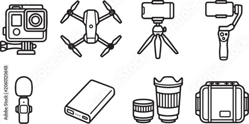 Tableau sur toile Eight essential photography and videography equipment icons set Vector