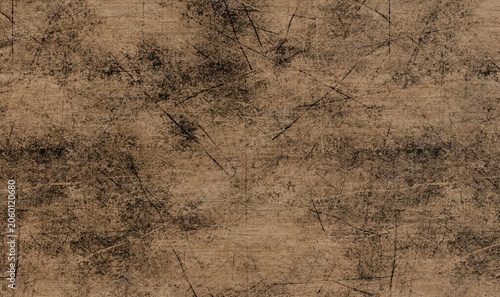 Schilderij op canvas A worn, scratched, and weathered brown surface with visible marks and fading tex