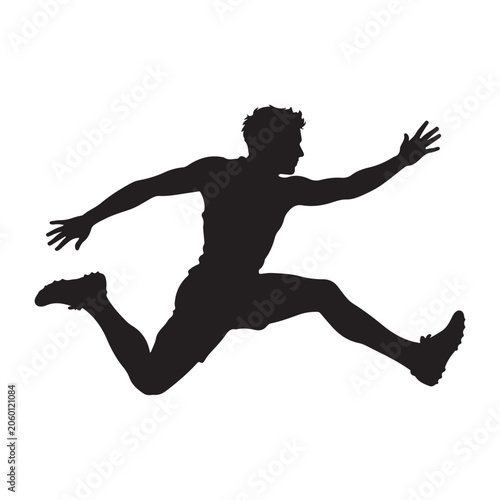 Silhouette of a young man jumping in dynamic sports action vector illustration