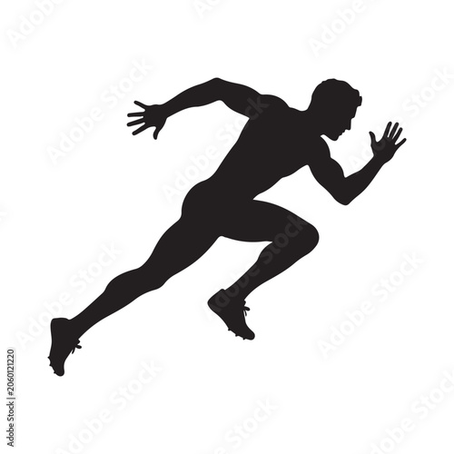 Silhouette of a young man running and jumping sports action illustration