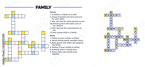 Family crossword puzzle game on vocabulary